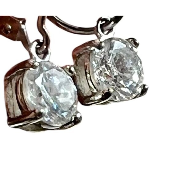 925 Sterling Silver Drop Earrings With Round-Cut CZ Stones & Lever Back Closure - Picture 1 of 10